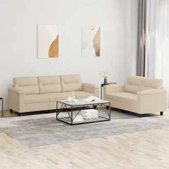 Sofa Sofos komplektas su pagalvėlėmis, 2 dalių, kreminis, audinys
