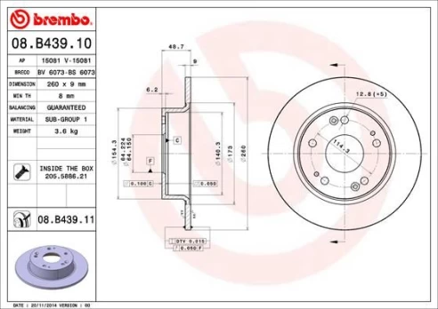Stabdžių diskas BREMBO 08.B439.11