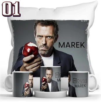 Dr house rinkinys puodelis + pagalvė + vardas