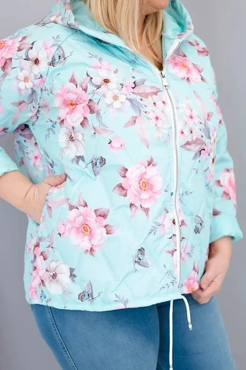 Moteriška Plus Size pikinta striukė su gobtuvu, mėtų spalvos