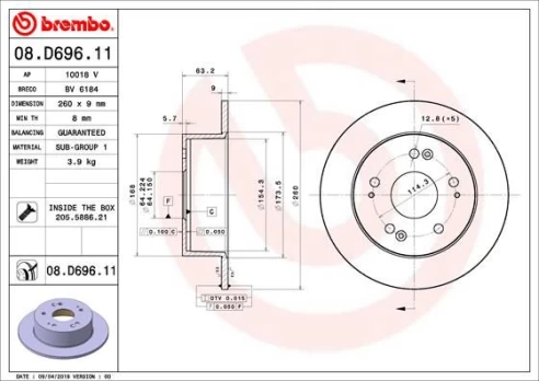 Stabdžių diskas BREMBO 08.D696.11