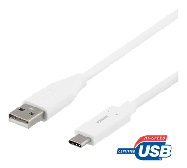 DELTACO USB 2.0 kabelis, Type C - Type A vyriškas, 0,5m, baltas / USBC-1008M