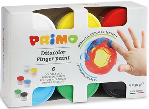 Dažai pirštų Primo Ditacolor, įvairių spalvų, 6 vnt.