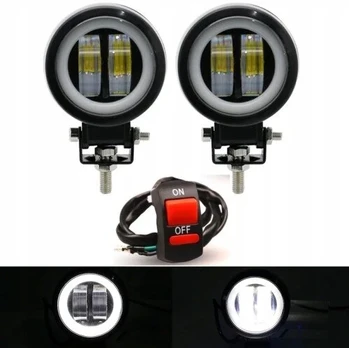 Halogeninis led cree žibintas su žiedu motociklui x2