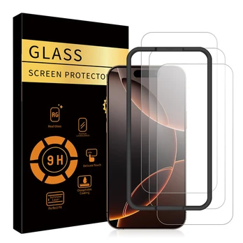 iPhone 17 Pro Max apsauginis stiklas HD, 3 vnt., specialus rėmas