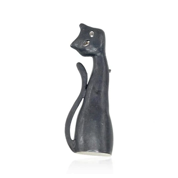 Diamond Sky Jewelry Sidabrinė sagė „Midnight Cat“