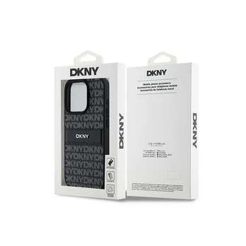 Dėklas DKNY PU Leather Repeat Pattern Tonal Stripe Case for iPhone 15 Pro Juodas
