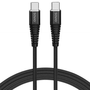 Savio CL-159 USB kabelis 1 m USB 2.0 USB C - USB C Juoda