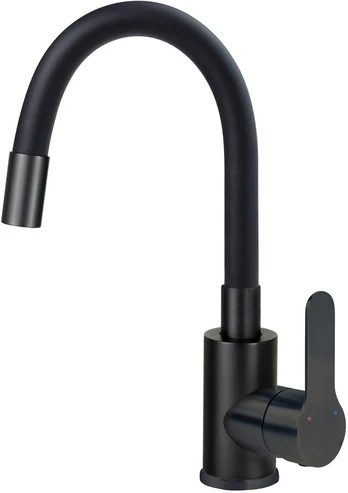 Washbasin mixer with curved spout