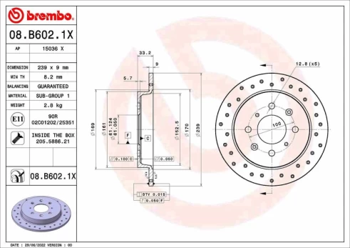 Stabdžių diskas BREMBO 08.B602.1X