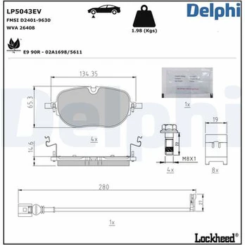 Stabdžių trinkelių rinkinys, diskinis stabdys DELPHI LP5043EV