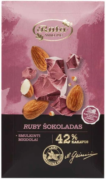 Rūta Ruby šokoladas su smulkintais migdolais, 90 g