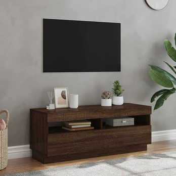 Televizoriaus spintelė su LED, ruda ąžuolo, 100x35x40cm