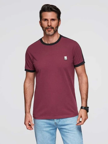 men's cotton t-shirt with contrasting inserts - maroon v2 s1632