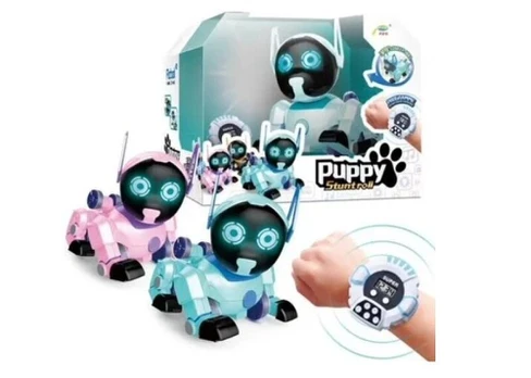 Nuotoliniu būdu valdomas interaktyvus šuo robotas, rožinis/baltas