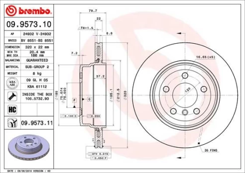 Stabdžių diskas BREMBO 09.9573.11
