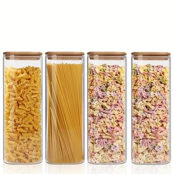 stiklinė talpa, 4 vnt. kvadratinis sandarus stiklainis-2100 ml