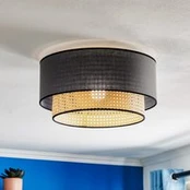 Boho lubinis šviestuvas, rotango, tekstilė, juoda/smėlio spalva