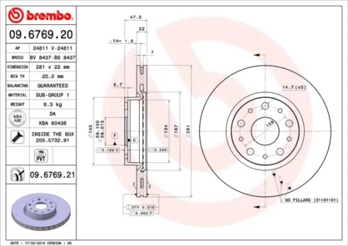 Stabdžių diskas BREMBO 09.6769.21