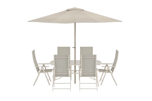 Brekki Dining Set inc. Umbrella - Beige / Beige