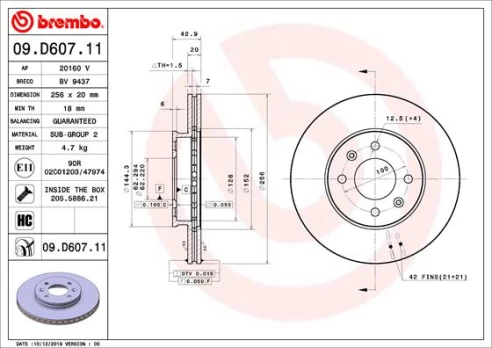 BREMBO 09.D607.11 Brake Disc