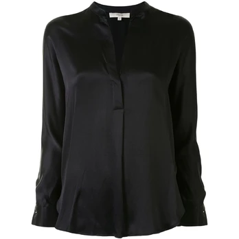 Marškiniai moterims, Juoda, BAND COLLAR BLOUSE /