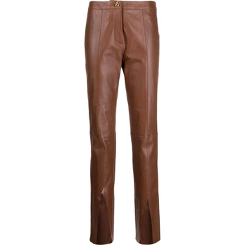 Laisvalaikio kelnės moterims, Ruda, Slit-front leather pants
