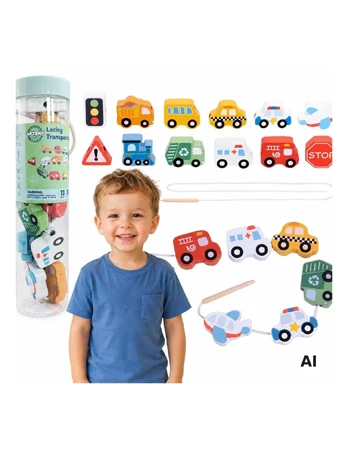 WOOPIE Žalias Wooden Threading Machine Transport 13 pcs.