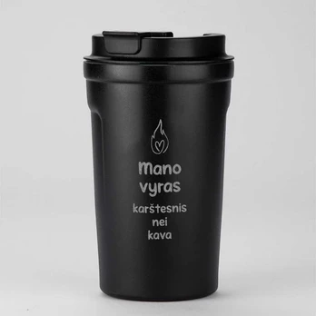 Metalinis termopuodelis "Mano vyras karštesnis nei kava" (400ml)