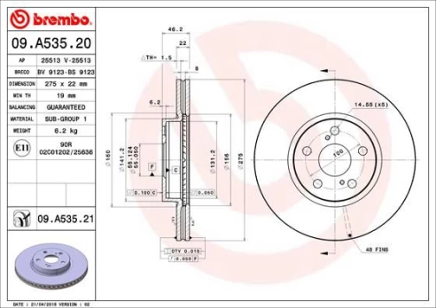 Stabdžių diskas BREMBO 09.A535.21