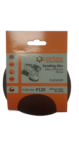 Šlifavimo diskas CORTEX, P120, 125 mm, 8 skylės, 5 vnt.
