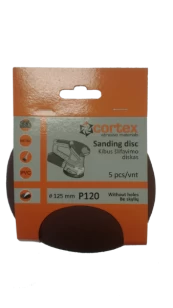 Šlifavimo diskas CORTEX, P120, 125 mm, 8 skylės, 5 vnt. kaina