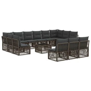 Sodo Sofų Rinkinys 14 pcs Pilka poliratanas