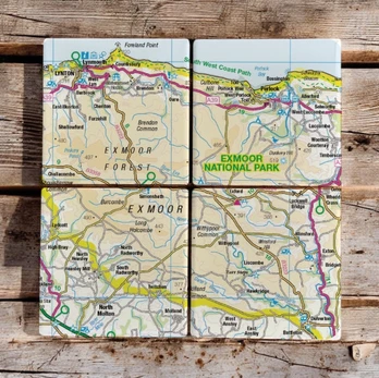 OS Map Ceramic Four Coaster Set - Exmoor National Park