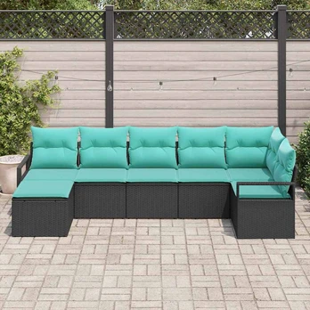 Sofos komplektas su pagalve 7 pcs Juoda poliratanas