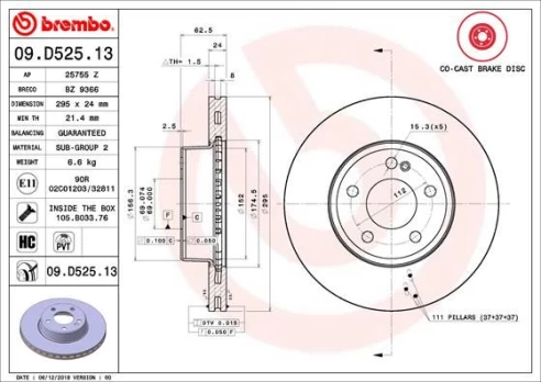 Stabdžių diskas BREMBO 09.D525.13