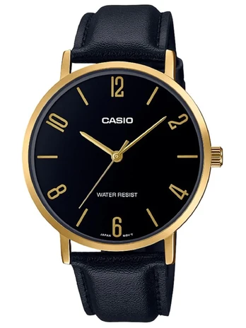 Vyriškas laikrodis Casio su juodu odiniu dirželiu