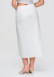 Moteriškas baltas midi sijonas su siuvinėtu raštu kaina
