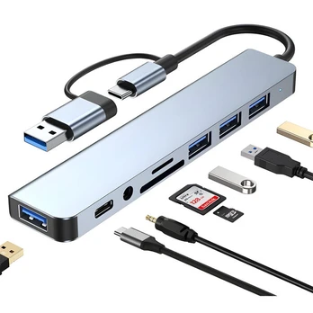USB šakotuvas HUB 8in1