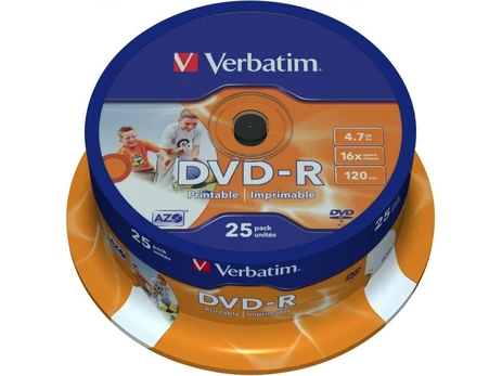 Įrašomas kompaktinis diskas Verbatim DVD-R Printable, 4.7 GB, 25vnt.