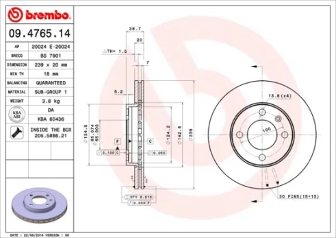 BREMBO 09.4765.14 Brake Disc