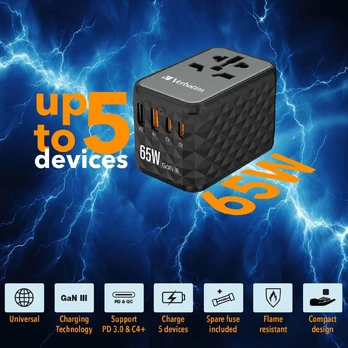 VERBATIM Universalus kelioninis adapteris UTA-05 GaN III, 65W