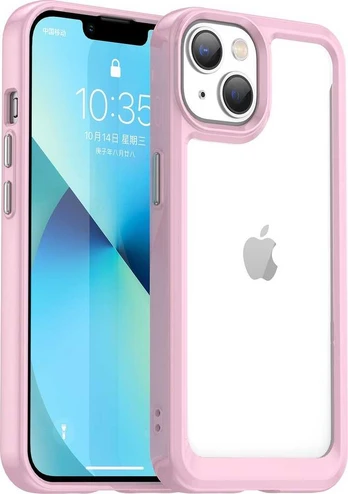 Hurtel Outer Space Case iPhone 14 Plus kietas dėklas su gelio rėmeliu, rožinis