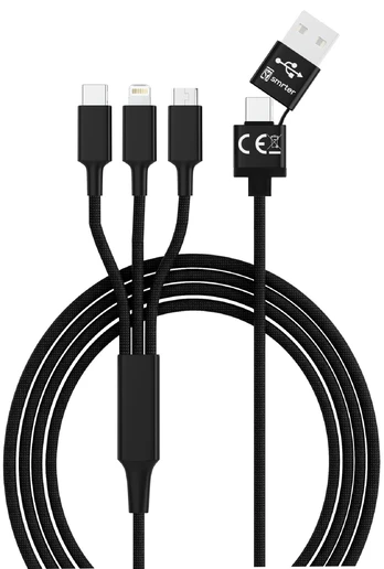 Kabelis USB USB-A + USB-C - USB-C + microUSB + Lightning 1,2 m Juodas (SMRTER_HYDRA_ULT_BK)