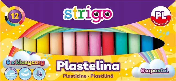 Strigo modelinas vaikams: 12 spalvų (6 klasikinės, 6 pastelinės)