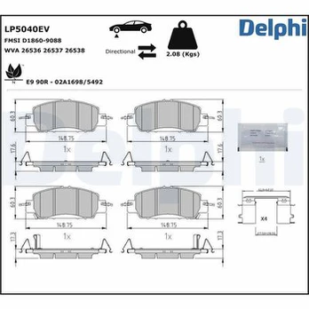 Stabdžių trinkelių rinkinys, diskinis stabdys DELPHI LP5040EV