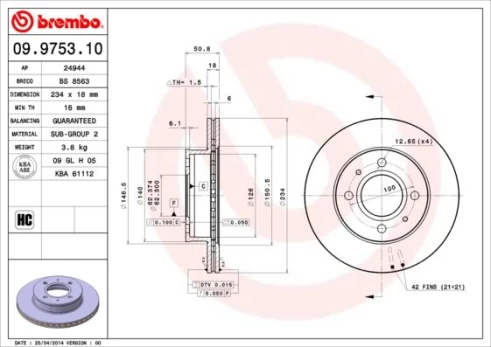 Stabdžių diskas BREMBO 09.9753.10