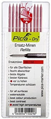 Grafitinės šerdys PICA raudonos 2,8mm, 10vnt.