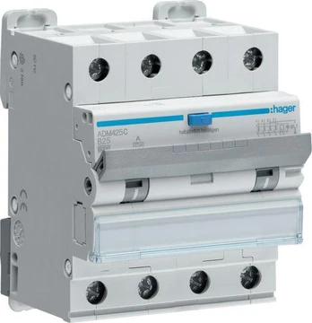 Hager RCBO 3+NB 25A 0.03A Type A 6kA RCBO (ADM425C)