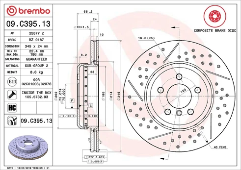 Stabdžių diskas BREMBO 09.C395.13